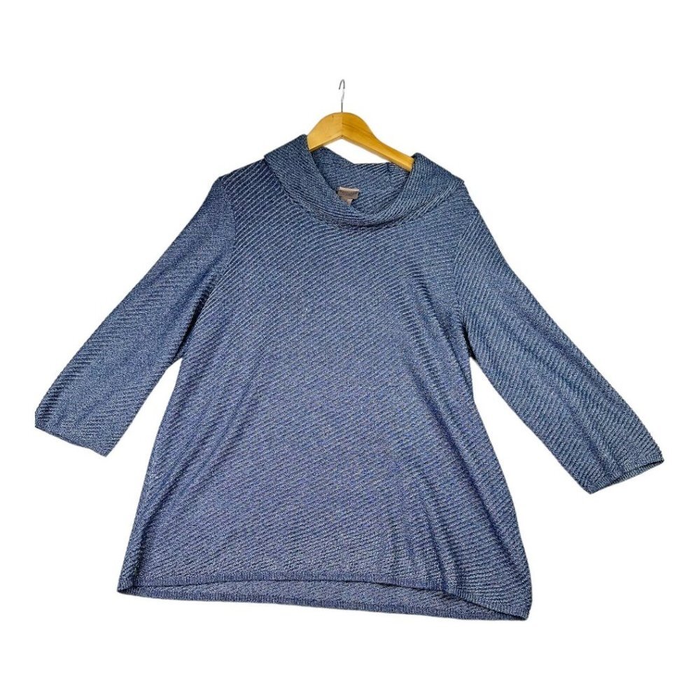 Chicos‎ Easy-wear Metallic Cowl Neck Sz 2 Large Blue